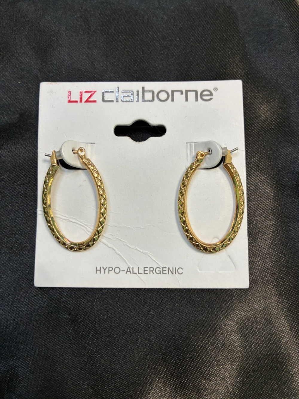 Liz Claiborne Gold Textured Oval Hoop Earrings